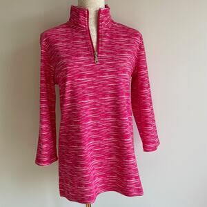 Karen Scott Sport Mock Zip Top Women's Size S Pink Cotton 3/4 Sleeve Tennis Prep